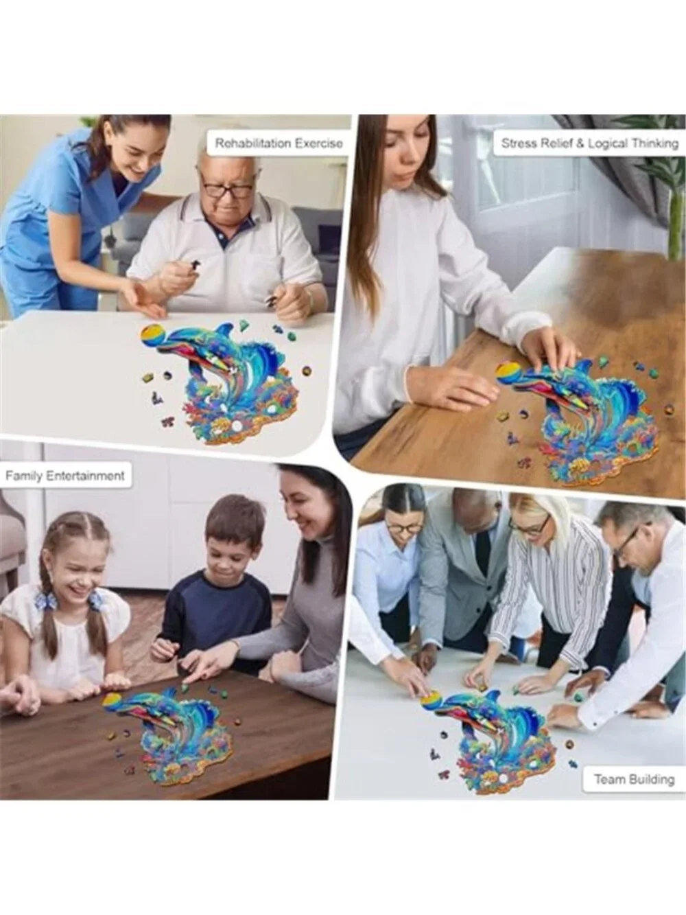 Wooden Puzzles Playful Dolphin Wooden Jigsaw Puzzle, 200 Pieces